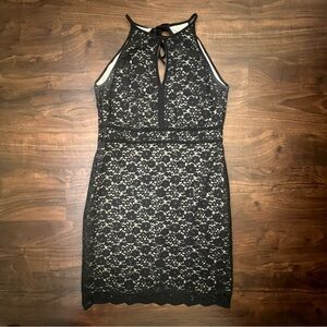 R & M Collection Black Lace Keyhole Sheath Cocktail Elegant Lined Dress Size 14